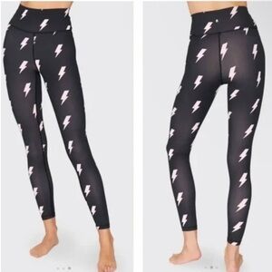 Spiritual Gangster Black and Pink Lightning Bolt Leggings